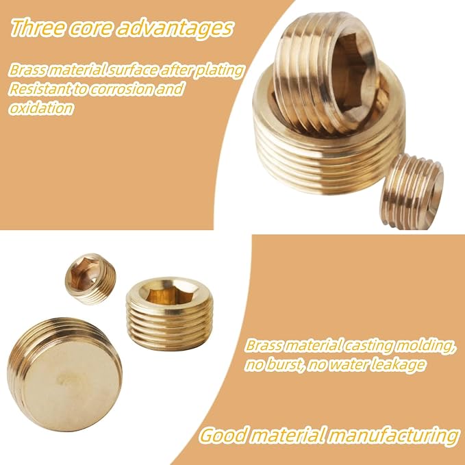 8PCS 3/4" NPT Brass Male Pipe Plug Fitting Hex Counter Sunk Pipe Plug - Image 3