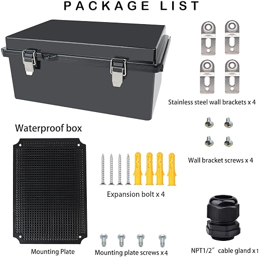 Waterproof Electrical Box, IP67 Junction Box Stainless Steel Latch Hinged Black - Image 5