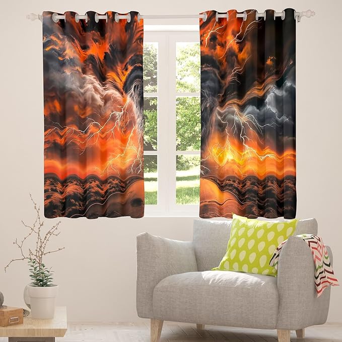 jejeloiu Orange 3D Tornado Window Drapes Natural Disaster Blackout Shades - Image 4