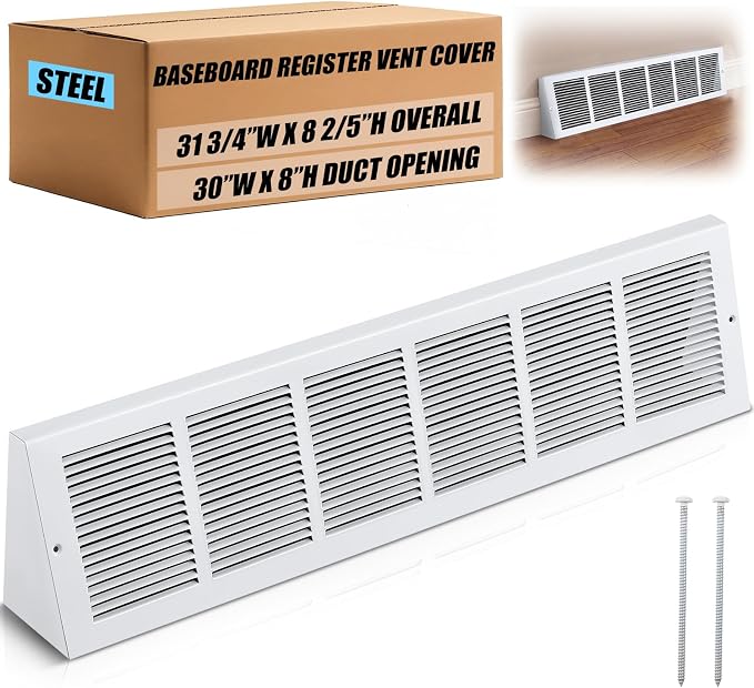 Honeydak 1 Pack Baseboard Register Vent Covers 30" x 8" Duct Opening by Honeydak