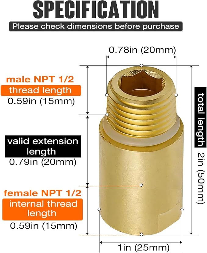 Upgrade Brass Pipe Plumbing Extender Adapter - Image 2