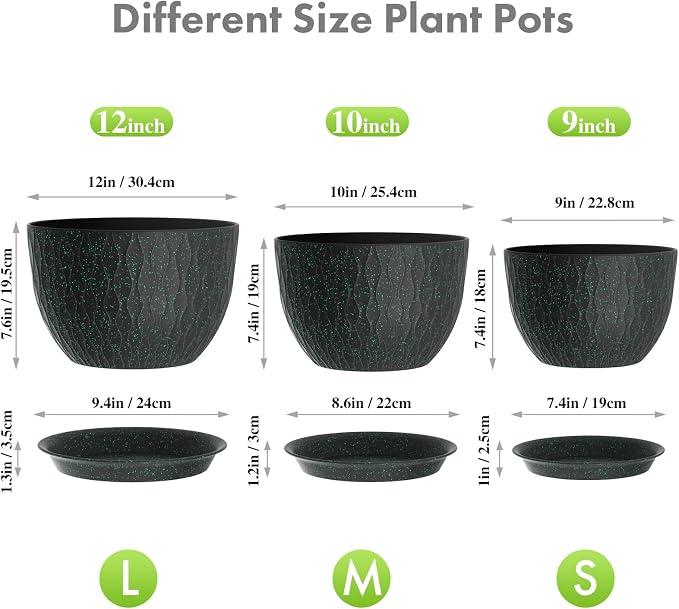 Meowell 12/10/9 inch Large Plant Pots, 3 Pack Wide Flower Pots - Image 2