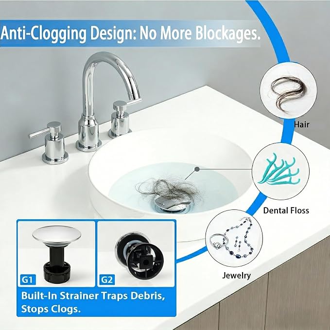Bathroom Sink Drain Without Overflow- Chrome Pop up Drain - Image 4