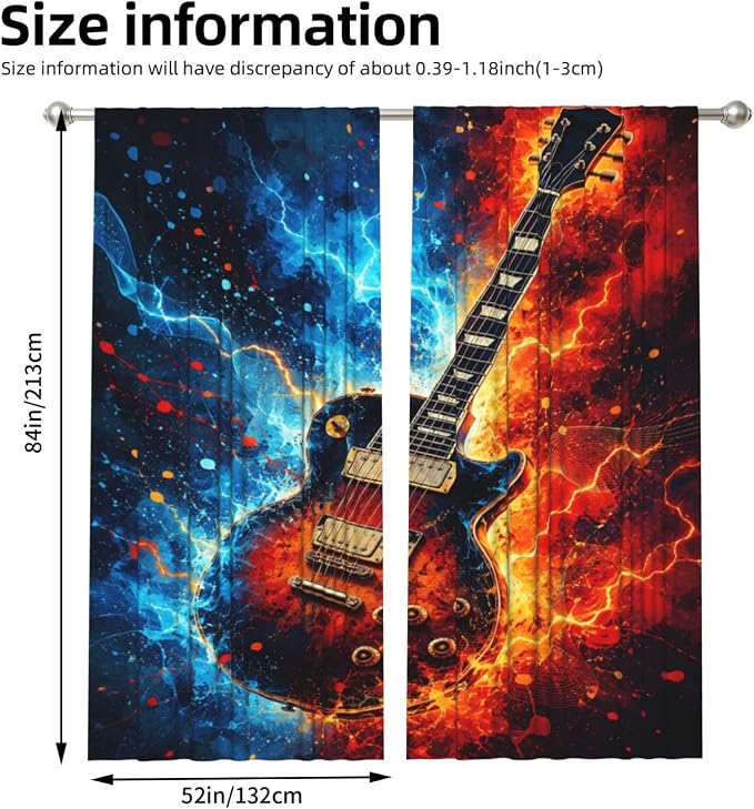 Electric Guitar Energy Storm Window Curtains 2 Panels Set, 52 X 84 Inch - Image 3