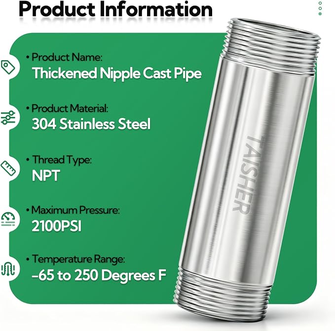 2pcs Thickened Nipple Cast Pipe 3/4" NPT Male - Image 3
