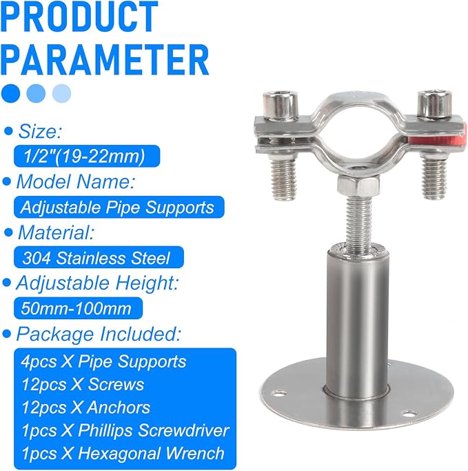 4PCS 304 Stainless Steel Wall Mount Ceiling Mount Pipe Supports, Suitable - Image 4