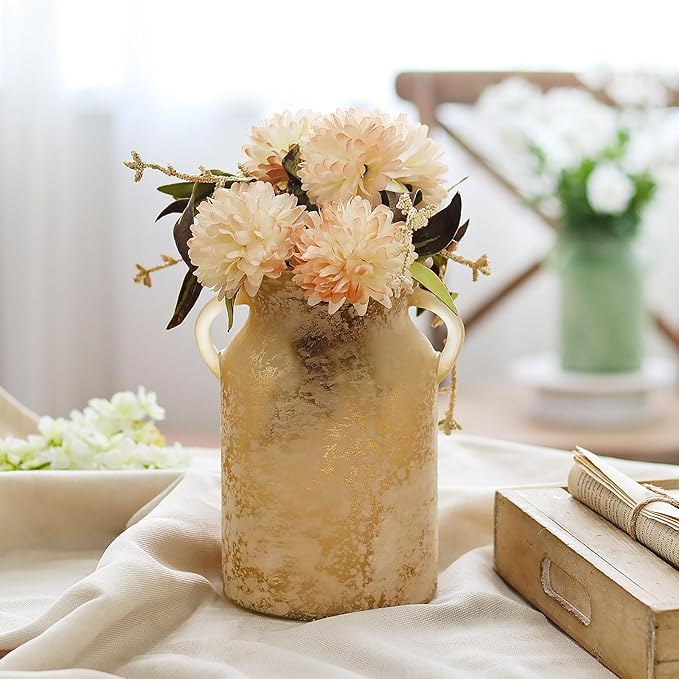 Glass Flower Vase with Handle- 8 Inches Rustic Imitation Ceramic Vase - Image 6