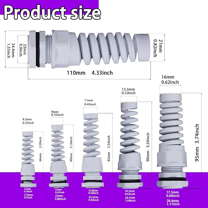 Swpeet 22Pcs 6 Sizes 3mm-18mm Waterproof Cable Gland Conduit Fittings - Image 2