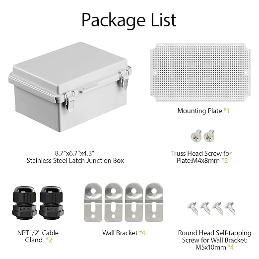 Electrical Box, IP67 Waterproof Hinged Cover Stainless Steel Latch Junction Box - Image 8