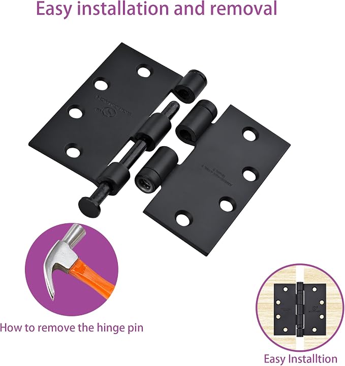 Matte Black Heavy Duty Door Hinge 4.5 X 4.5 Inch Ball Bearing Commercial Hinges - Image 2