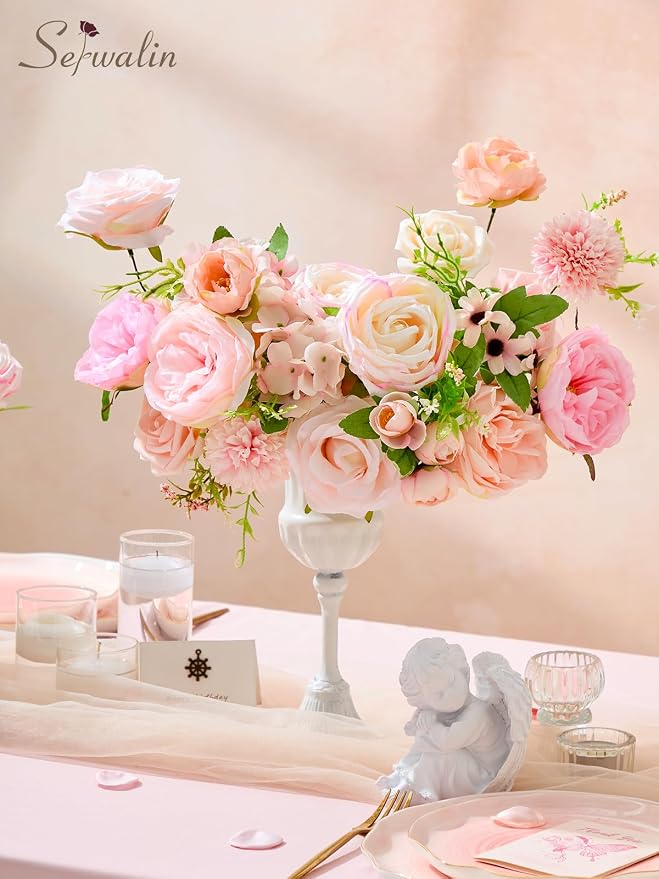 Serwalin Artificial Flowers Pink Flowers Fake Silk Flowers - Image 2