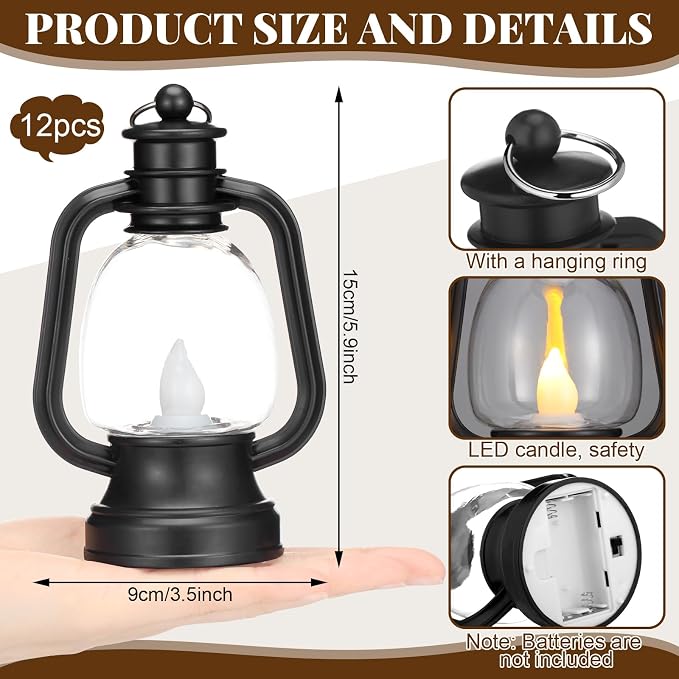 Ferraycle 12 Pcs Mini Lanterns 6 Inch Black Lamp Table Decor | Western Cowboy - Image 3