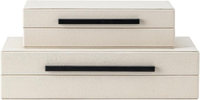 Set of 2 Beige Shagreen Decorative Storage Boxes - Image 9