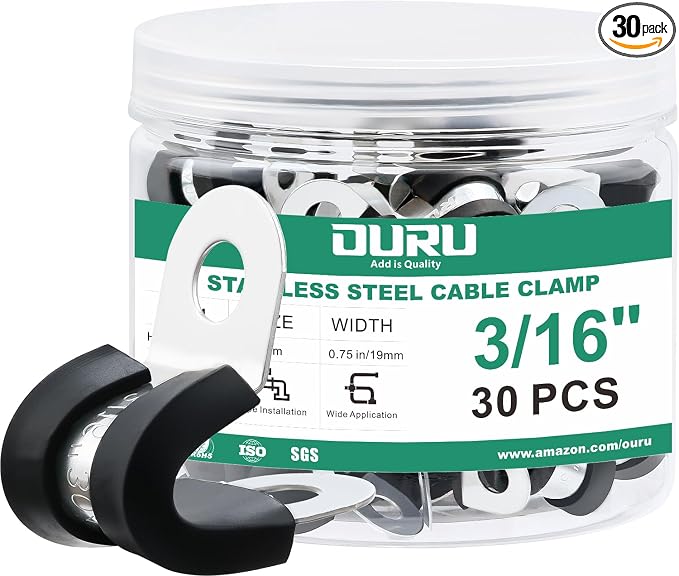 OURU 3/16 Inch Cable Clamps, Rubber Coated Insulated Clamps, 5mm | 304 by OURU