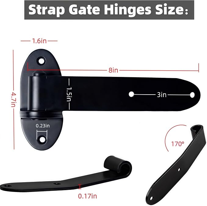 Heavy Duty Strap Gate Hinges 8 Inch, 180° Open Bolt-On Hinges - Image 7
