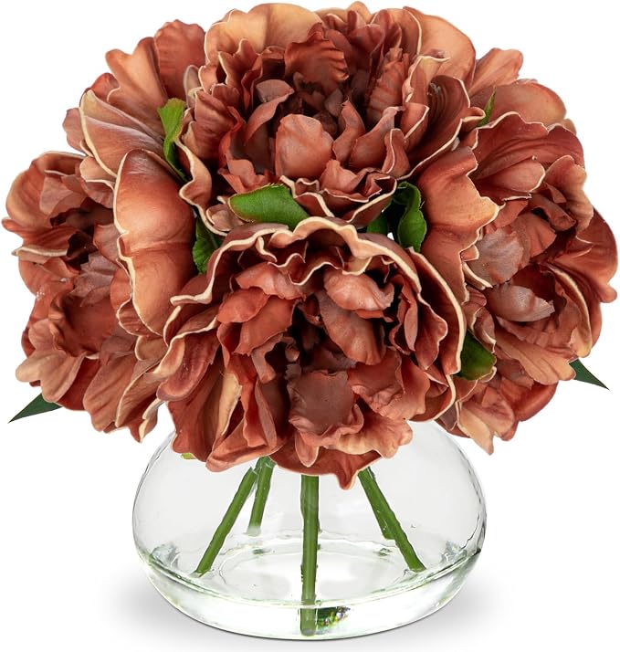 Hollyone Coffee Peonies with Vase Fall Flowers Artificial by Hollyone