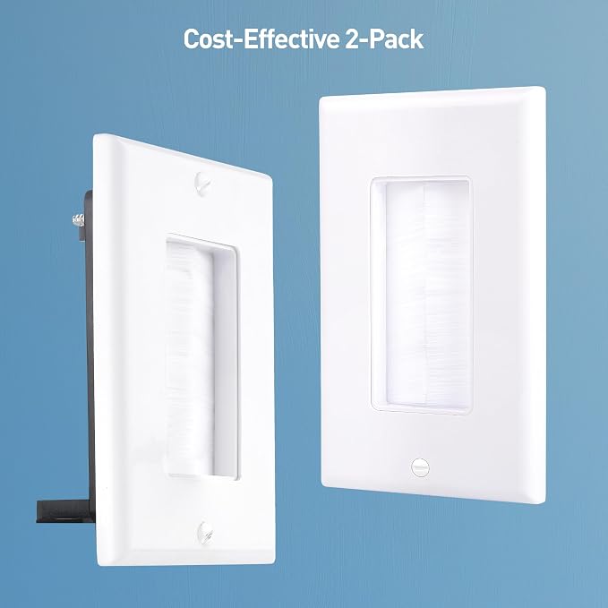 Cable Matters 2-Pack 1-Gang Cable Pass Through Brush Wall Plate, In-Wall Cable - Image 7