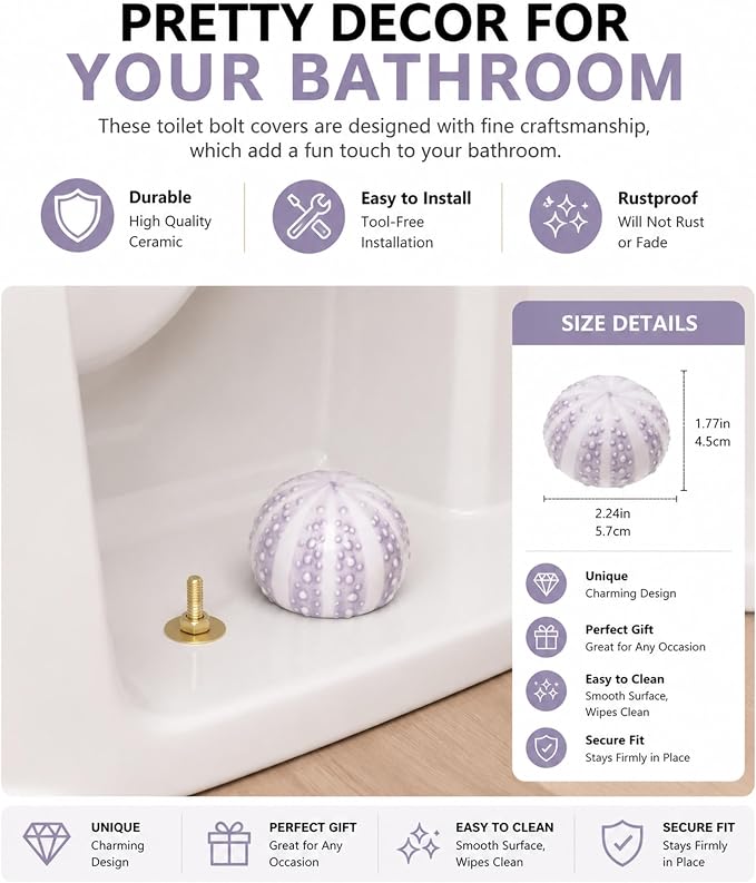WANSHUNLMI Ceramic Purple Sea Urchin Toilet Floor Bolt Caps, Universal Fit and - Image 2