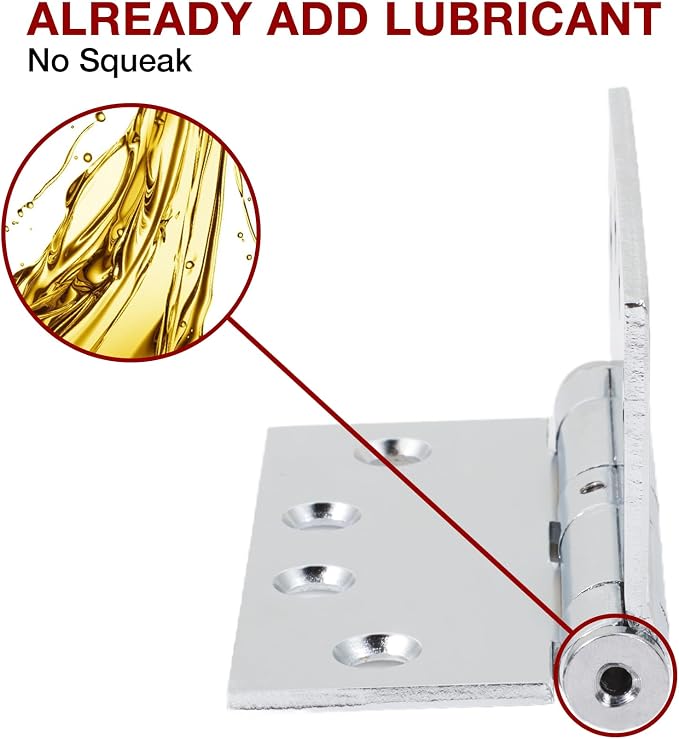 TDCHINGES Heavy Duty Door Hinges 4.5 Inch x 4 1/2" Polished Chrome Square | - Image 3