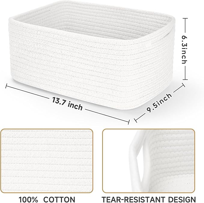 3 Pack Storage Baskets for Organizing, 13.7×9.5×6.3", Cotton Rope Basket for - Image 2
