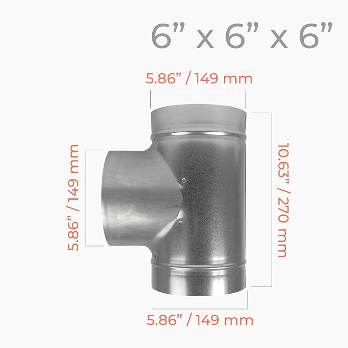 90° Degree Ø6 x 6 x 6 Inch T Shape Duct Splitter - Image 2