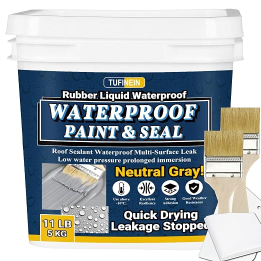 Rubber Liquid Waterproof Sealant, TUFINEIN 11 LB/5 KG Neutral Gray Quick Drying by TUFINEIN
