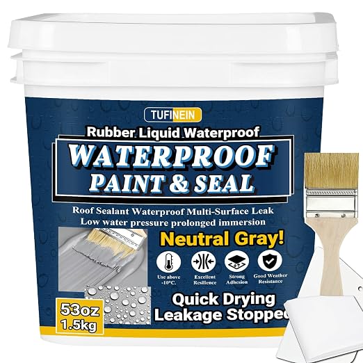 Rubber Liquid Waterproof Sealant, TUFINEIN 53oz/1.5kg Neutral Gray Quick Drying by TUFINEIN