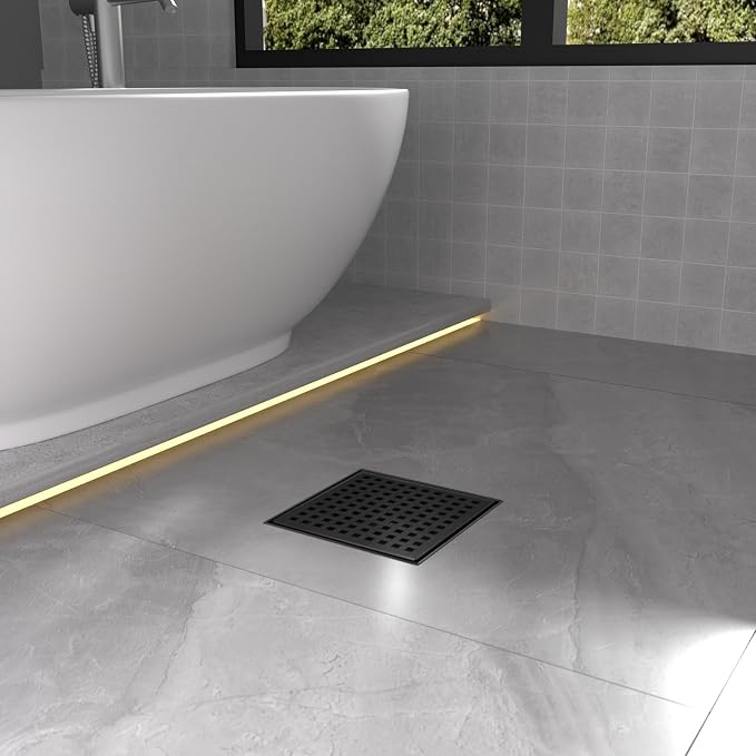 6 Inch Matte Black Square Shower Drain - Image 7