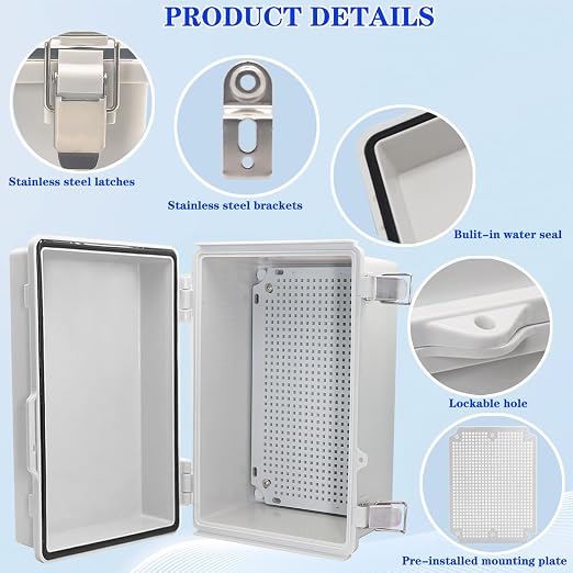Waterproof Electrical Box, IP67 Junction Box Stainless Steel Latch Hinged Grey - Image 3