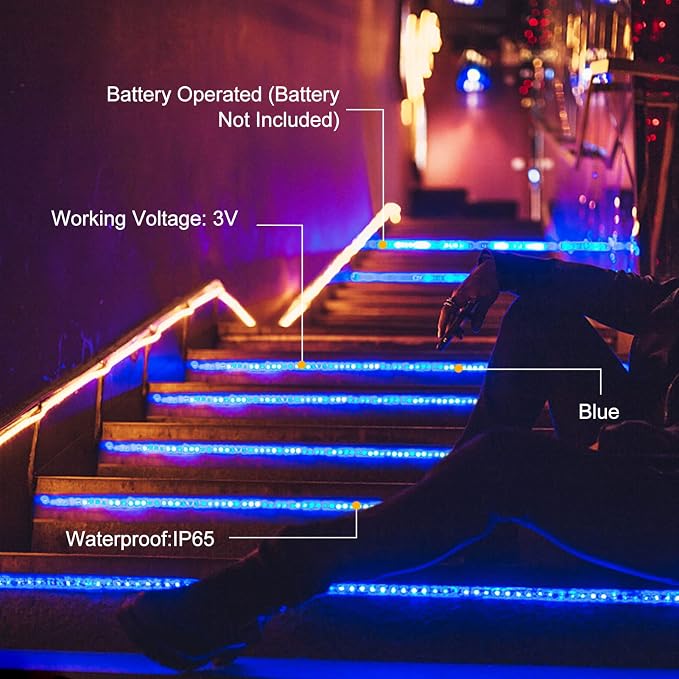 echosari Blue Led Strip Lights Waterproof Battery Operated - Image 3