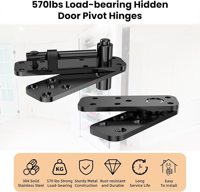 Hidden Door Hinge Pivot Hinge, 570LBS Load-Bearing Heavy Duty Pivot Door - Image 2