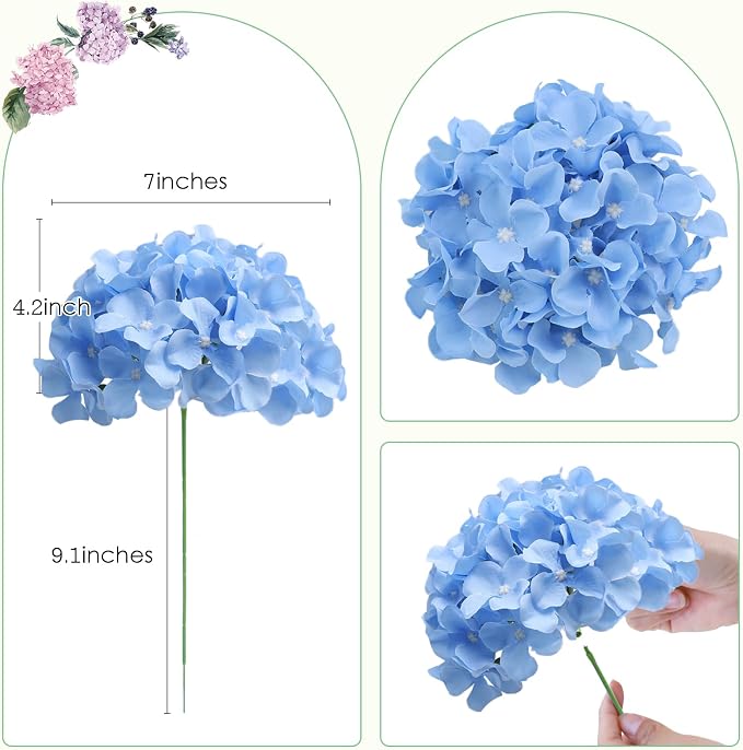 AVIVIHO 10pcs Fake Flowers Blue Hydrangea Artificial Flowers Bulk Silk Flowers - Image 3