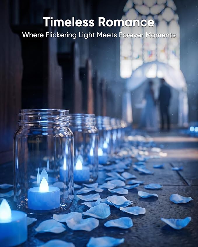 Homemory 50-Pack Light Blue Flameless Battery Tealight Candles, 200+ Hours | - Image 4