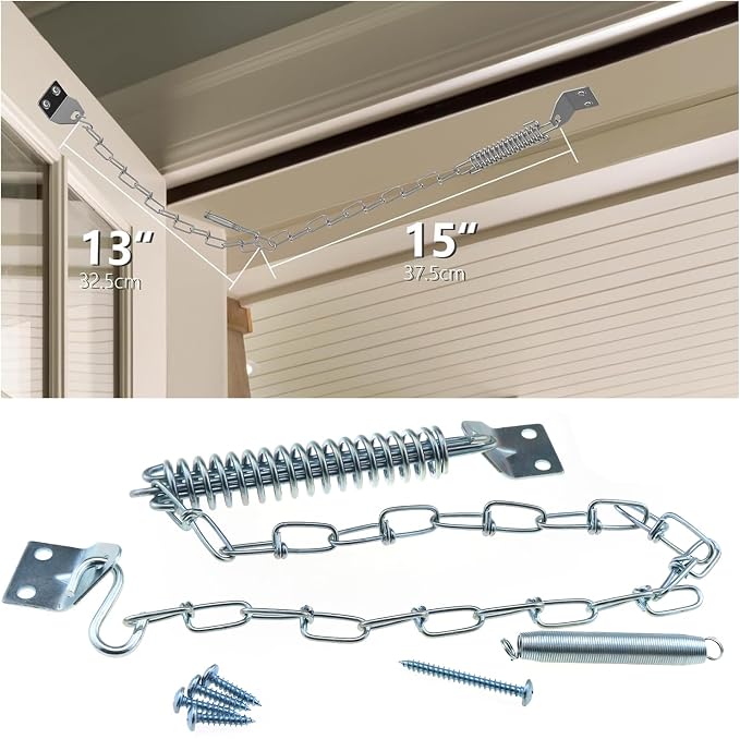 1 Set of Spring Loaded Screen Door Chain Set Silver Windproof Door Chain Heavy - Image 5