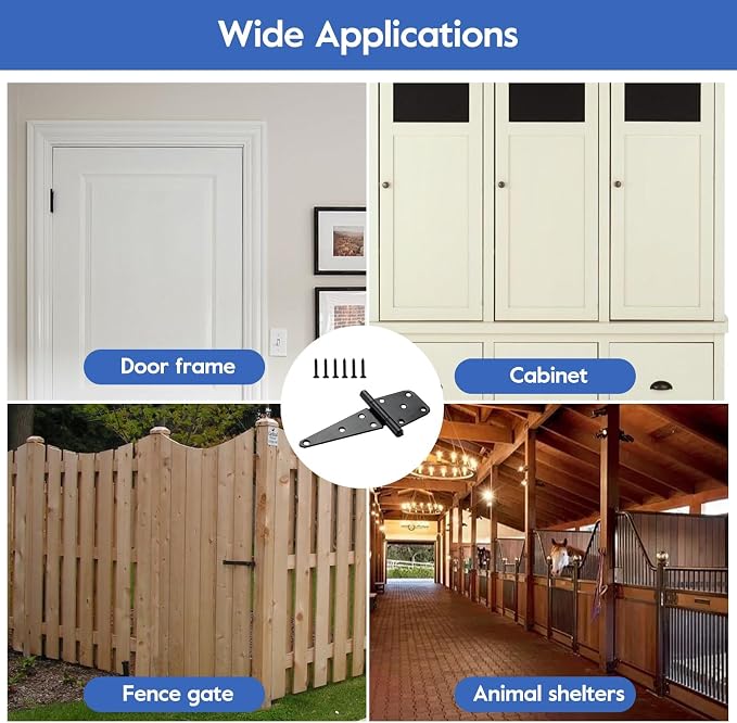 HOME MASTER HARDWARE 6" Heavy Duty Gate Hinges, 4 Pack T-Strap Hinge, Shed Door - Image 7