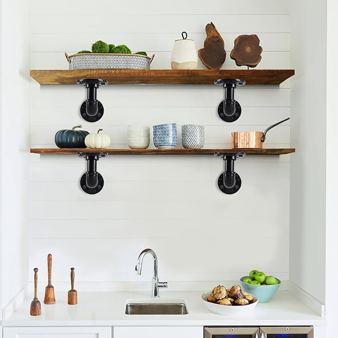 Industrial Pipe Shelf Brackets for 8 10 12 14 inches Board, Iron L Pipe - Image 4