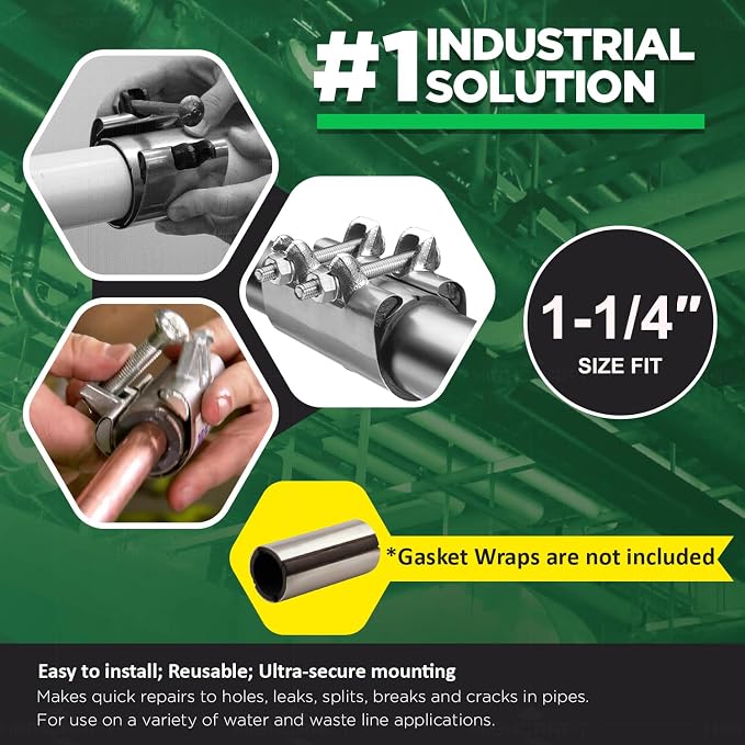 Highcraft 60125TTSD-5 Pipe Repair Clamp 1-1/4'', Double Bolt, 6” Long, - Image 4