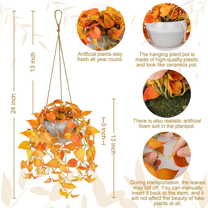 TNNTOPELE 2 Pack Autumn Fake Hanging Plants - Image 2