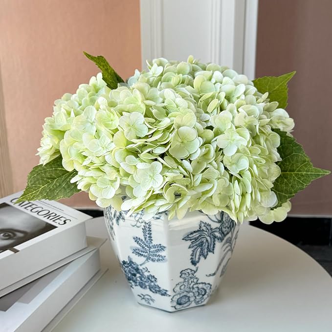 YalzoneMet RUZUQE Light Green Hydrangea Artificial Flowers, 21 inch Faux Green - Image 3