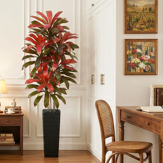 Artificial Dracaena Tree: 7FT Fake Plants Silk Faux Trees（Black Pot） | - Image 7