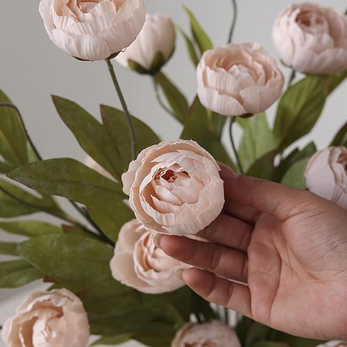 VIERENA 6 Pcs 27" Faux Silk Peony Artificial Flowers Stems - Image 7