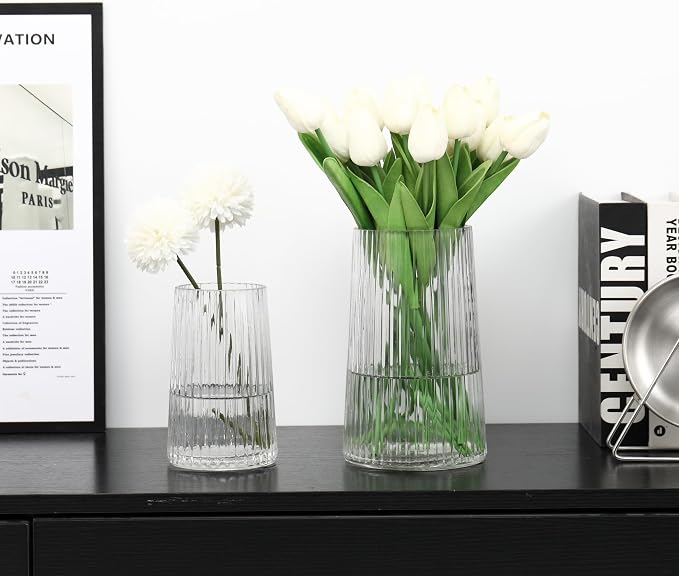 Ribbed Flower Vases Set of 2, Flower Vase - Image 3