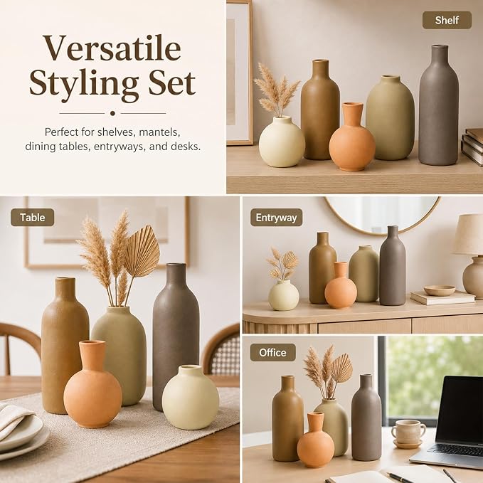 Neutral Ceramic Vase Set – 5 Matte Earth-Tone Vases - Image 6