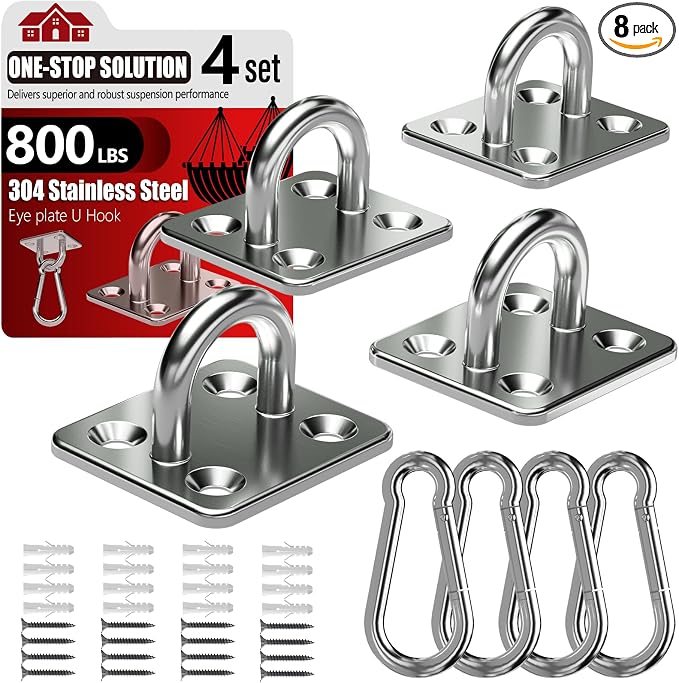 304 Stainless Steel Pad Eye Snap Hook, M6 Ceiling Hook 800Lb, Yoga Gym Equipment by Sprookber