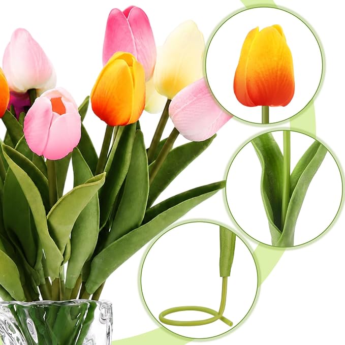 Janinka 84pcs Artificial Tulip Flowers Fake PU Tulips Faux Latex Bouquet Flower - Image 5