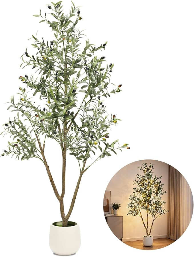 6FT Artificial Olive Tree with Lights & Planter, Realistic Faux Olive Plant | by Unknown