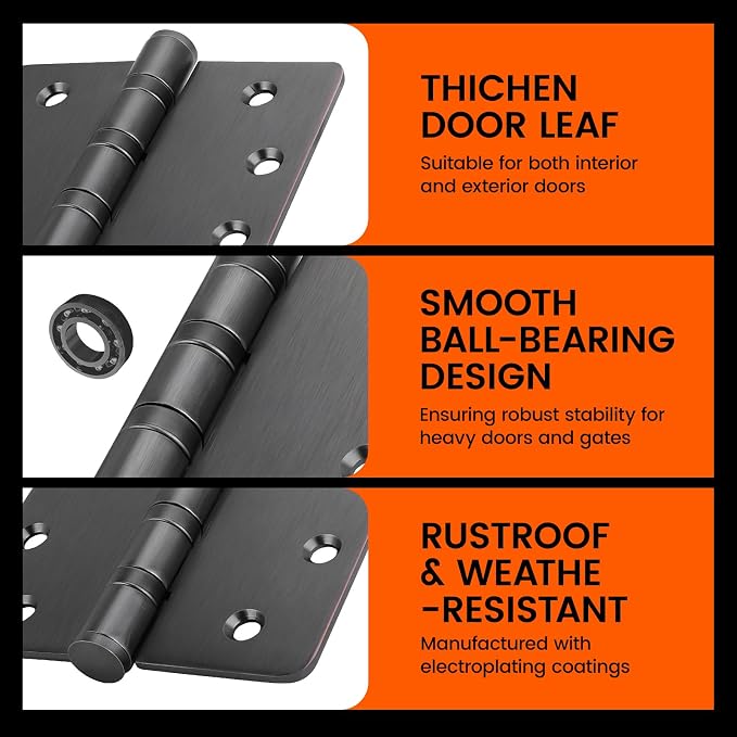 6Pack Haidms Oil Rubbed Bronze Door Hinges Heavy Duty Door Hinges Oil Rubbed - Image 5