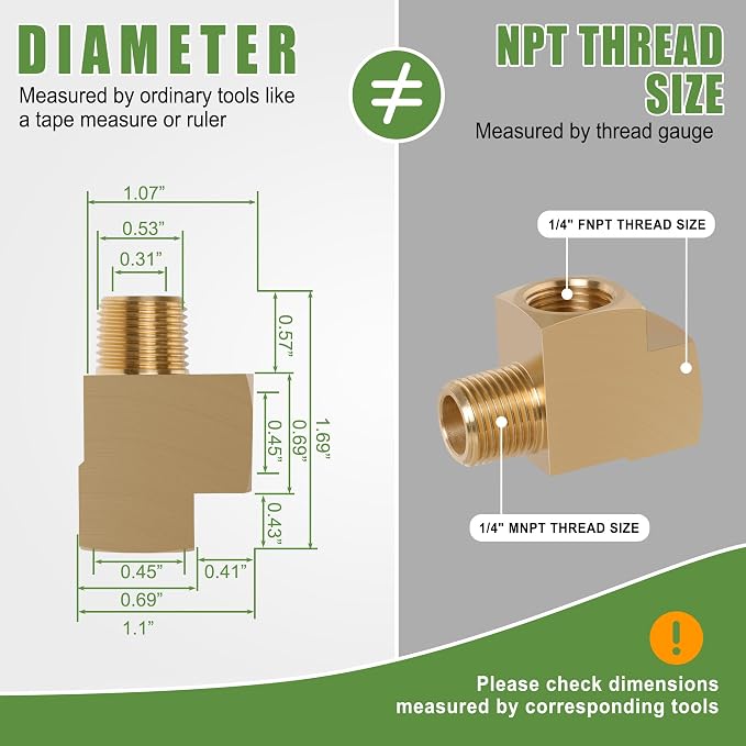 4PCS Brass Pipe Fittings Barstock Street Tee, 1/4" x 1/4" x 1/4" | 1/4" NPT - Image 2