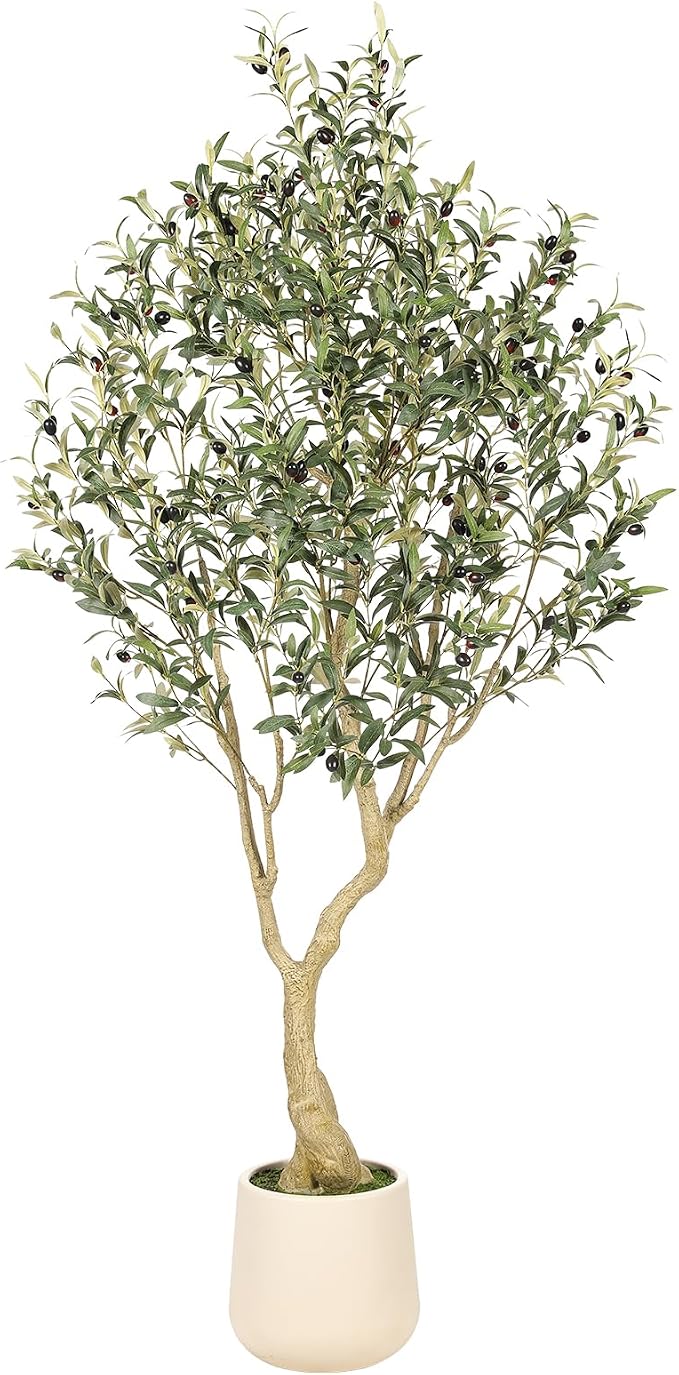 6ft Artificial Olive Tree with Tall Exquisite Planter | Realistic Faux Olive by REALEAD