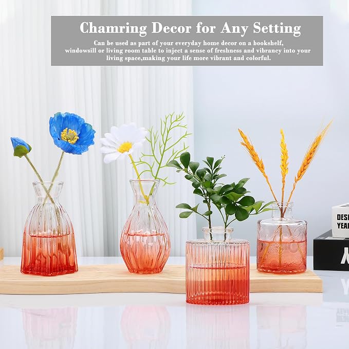 Glass Bud Vases Set of 4, Small Orange Flower Vases - Image 4